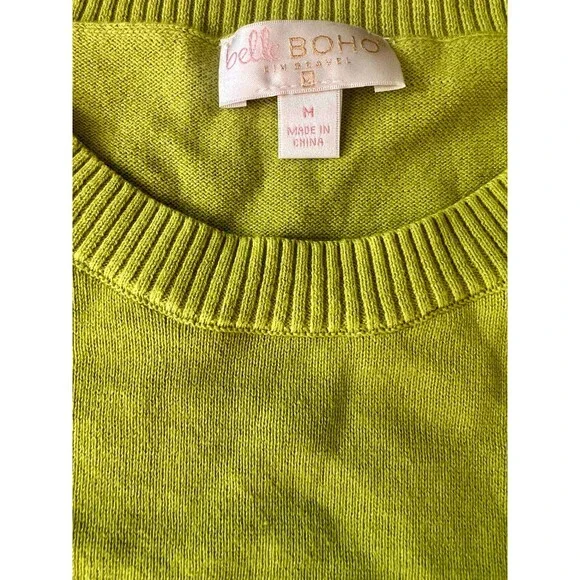 Kim Gravel Belle Boho Granny Square Crochet Sleeve Cotton Sweater Lime Green M - Picture 2 of 7